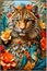 cat portrait, royal rich cat, ornaments on body,
