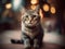 Cat portrait. Striped cat. Cat on a blurred natural background with bokeh highlights. AI generated