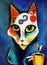 Cat portrait in style of Expressionism painting. Generative AI