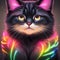 Cat Portraits Futuristic Feline Mystique in Electric Hues against Dark Background. Luminous Eyes and Vibrant Fur Illuminate