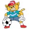 The cat pretends to be a goalkeeper in soccer, doodle icon image kawaii