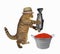 Cat putting red caviar in bucket 2