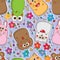 Cat rabbit mouse dog bear frog flower music note rotate seamless pattern