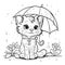 Cat In Rainy Day Coloring Page For Kids