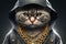 cat rapper boss in gangsta style with gold chains. Thug life concept. Generative AI illustration