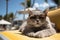 cat relaxing on desk chair at the beach Generate with Ai