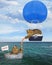 Cat rescuer in a blue hot air balloon 3