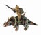 Cat with rifle riding triceratops