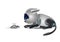 Cat robot and mouse, funny toy, on white background, illustration