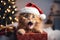 Cat\\\'s Christmas delight: hat and presents