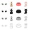 Cat`s eyes, a scratching, a bowl for food, a sick kitten.Cat set collection icons in cartoon black monochrome outline