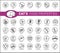 Cat`s food properties icon set, vector. Thine line icons. Editable lines, EPS 10. Veterinarian properties. Meat and fish symbols: