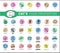 Cat`s food properties icon set, vector. Thine line icons. Editable lines, EPS 10. Veterinarian properties. Meat and fish symbols: