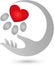 Cat`s paw with heart and hand, heart for cats logo