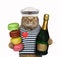 Cat sailor with wine and cookies