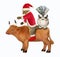 Cat Santa rides ox