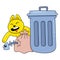 Cat is scavenging for food in the trash, doodle icon image kawaii