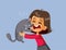 Cat Scratching Little Girl Vector Cartoon
