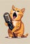 The cat screams loudly into the microphone. AI generated