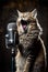 The cat screams loudly into the microphone. AI generated