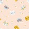 Cat seamless pattern. Cute kittens with glasses. Nursery characters in a simple hand-drawn naive cartoon Scandinavian