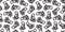 Cat seamless pattern Halloween cat Skull skeleton bone Ghost isolated wallpaper background doodle