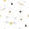 Cat seamless pattern. Muzzle and paws. Dog and cat track.