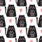 Cat seamless pattern with text keep love in your heart in geometric style