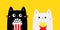 Cat set. Popcorn, french fries. Cute cartoon funny character. Black White kitty. Cinema theater. Film show. Kittens watching movie