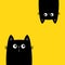 Cat set. Two black kitten head face silhouette. Hanging upside down. Funny Cute kawaii cartoon baby character. Notebook sticker
