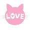 cat silhouette pink icon, lettering meow whiskers vector.