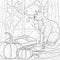 The cat sits near the pumpkin and looks out the window. Autumn .Coloring book antistress for children and adults.