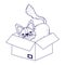 Cat sitting in cardboard box abandoned pets lineal design