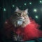 Cat sitting on sparkly style background with tutu.