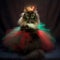 Cat sitting on sparkly style background with tutu.