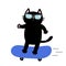 Cat on skateboard. Cute cartoon kawaii funny baby character. Sunglasses. Skate boy riding at high speed. Hello Summer. Greeting