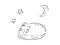 Cat sleep sketch. Drawing art for kids. Good night. Illustration thread, black