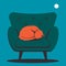 Cat sleeping on an armchair. The symbol of home comfort. Flat vector illustration.