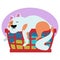 The cat sleeps in a basket of underwear. Cozy home. Vector cartoon illustration in flat style