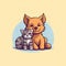 the cat sleeps on the dog. illustration of animal friendship in a flat style. Generative AI