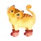 Cat in small knitted socks. Cute kitten character. Mascot of goods for pets.