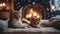 cat in the snow A heartwarming gathering of a kitten , snuggled together on a plush velvet cushion,