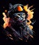 cat in a space military uniform. AI generated