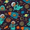 CAT SPACE PATTERN Cute Traveling Animal Background Vector