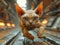 Cat sphynx dashes across train tracks, showcasing its agility and fearless spirit.