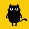 Cat standing icon. Kawaii animal. Funny head face. Black oval kitten with big eyes, tail. Cute cartoon funny baby character.