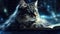 Cat With A Starry Background In The Style Of Book Art Installations. Generative AI