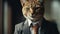 Cat in suit. Successful businessman. Generative AI