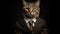 Cat in suit. Successful businessman. Generative AI