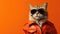 Cat In Sunglasses Wearing Clothes Orange Background